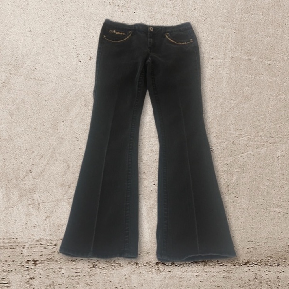 Cache Leopard Trim Black Boot Cut Jean Size: 6 - Picture 11 of 11